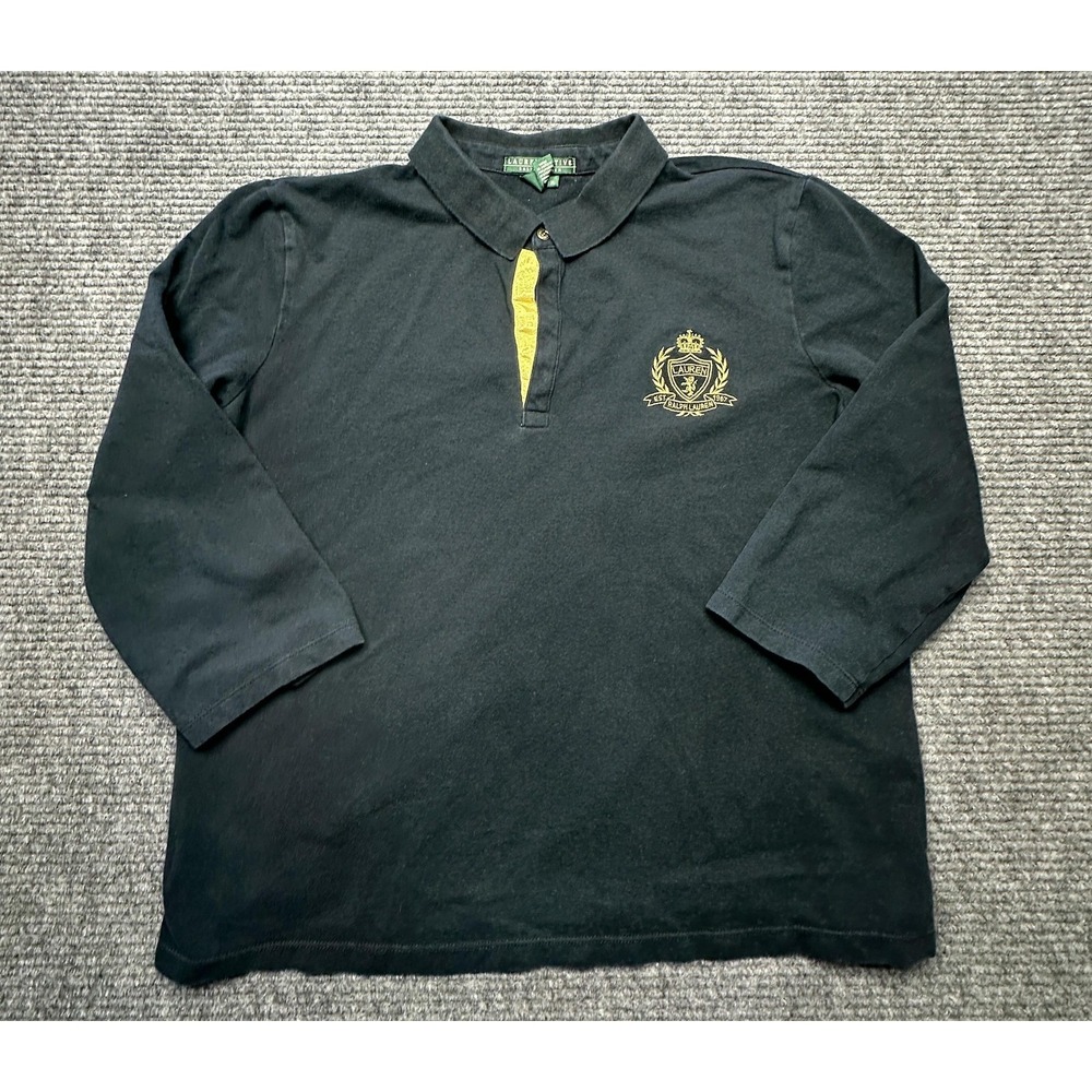 Lauren‎ Ralph Lauren Polo Shirt Womens XL Black Lauren Active 3/4 Sleeve Crest